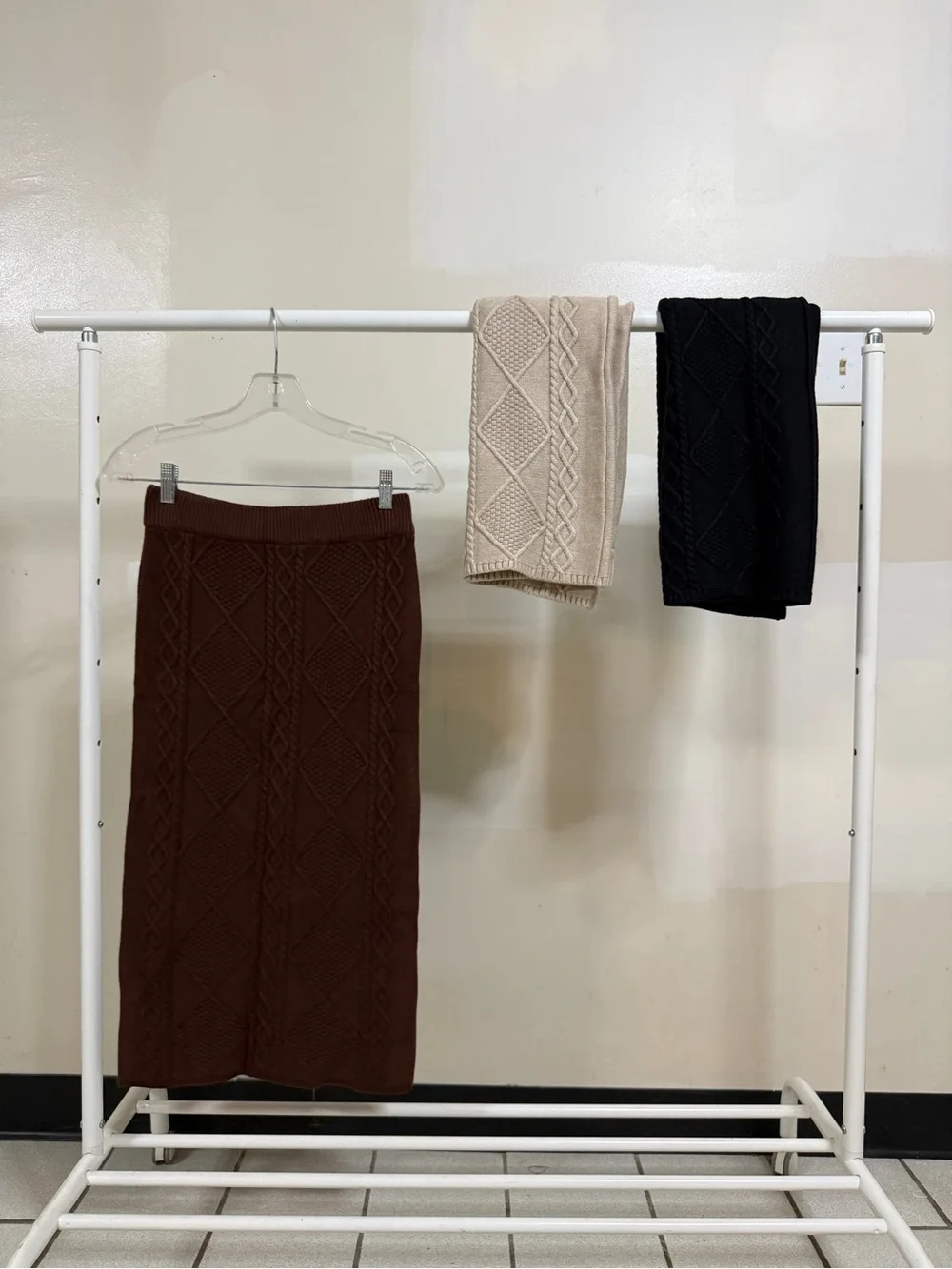 NEW Brown Cable Knit Stretchy Bodycon Midi Sweater Skirt